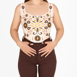 Plebita Embroidered Suede Corset Top- Holiday Edition