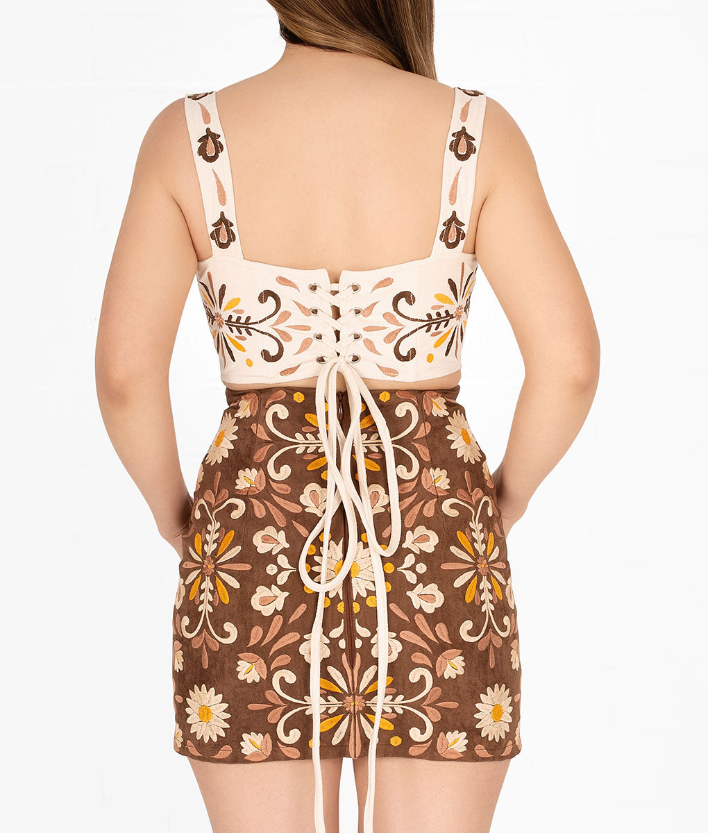 Plebita Embroidered Suede Skirt