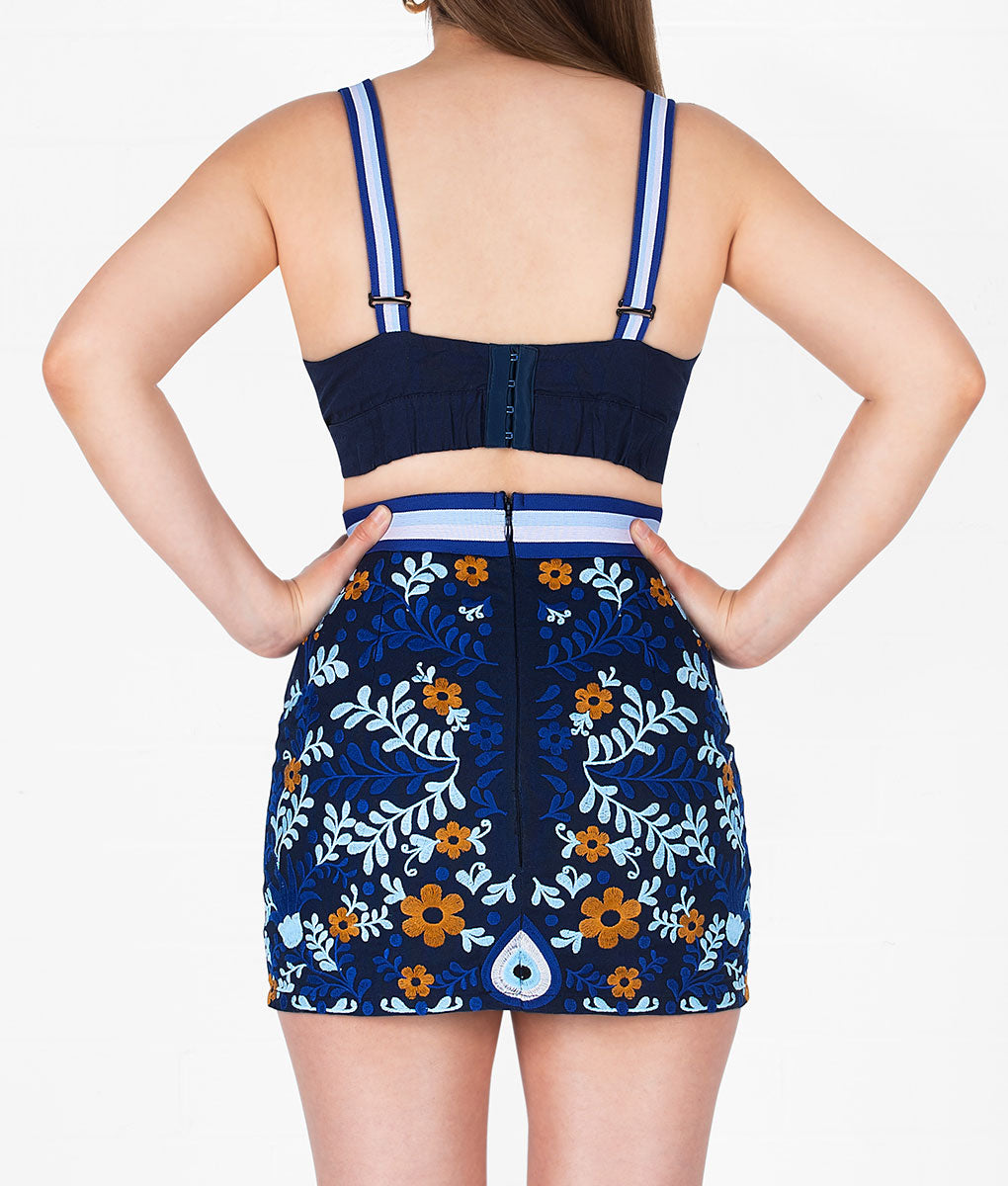 Ojo Embroidered Skirt-Navy