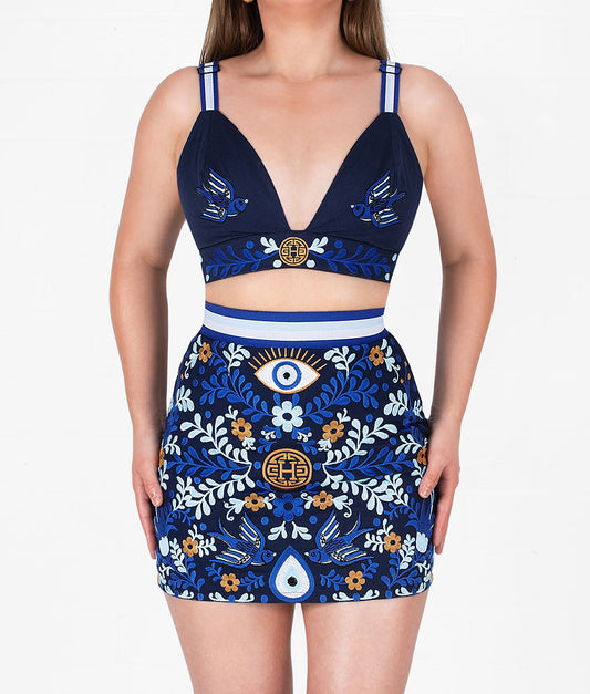 Ojo Embroidered Skirt-Navy