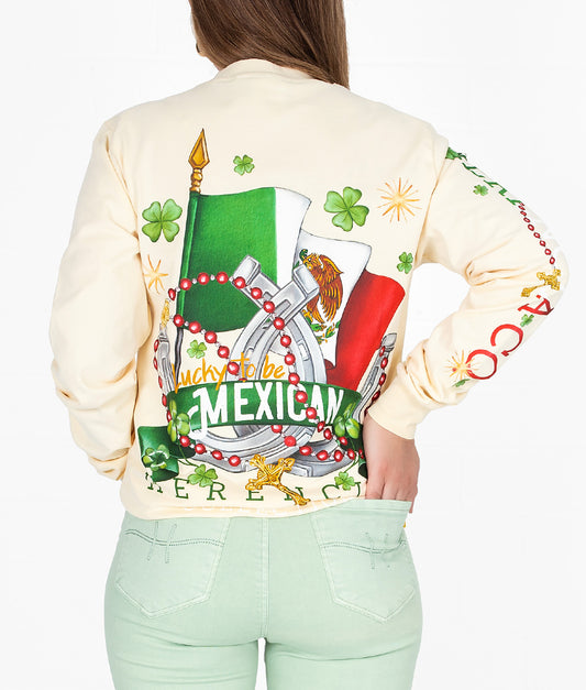 Lucky To Be Mexican Long Sleeve Pocket Tee