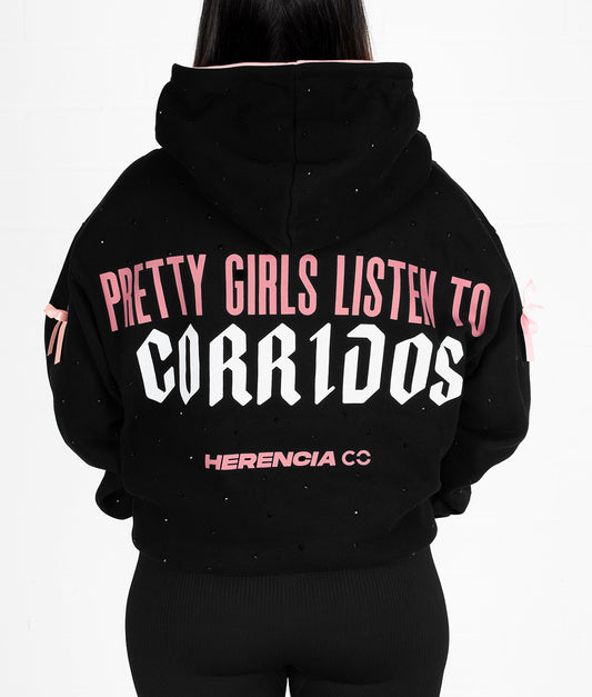 Pretty Girls Listen To Corridos Rhinestone Hoodie