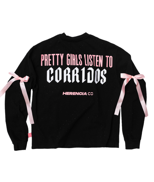 Pretty Girls Listen To Corridos Rhinestone Oversized Tee