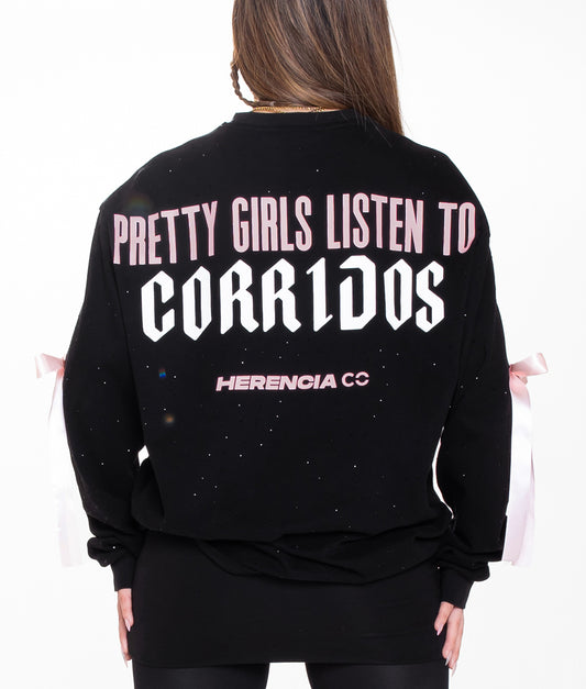 Pretty Girls Listen To Corridos Rhinestone Oversized Tee