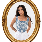 Plebita Embroidered Corset Top- Denim Blue