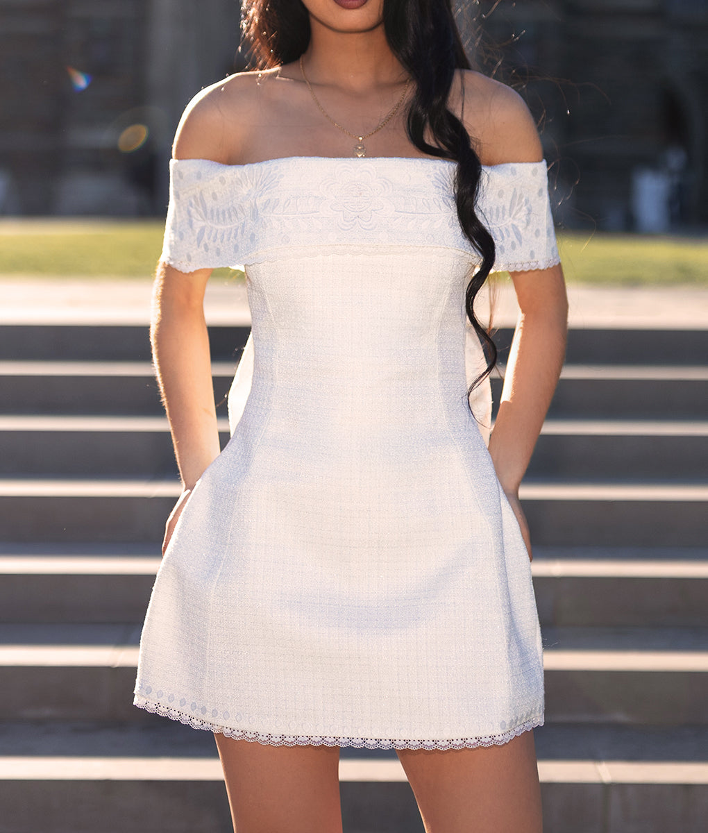 Maria Chanel Tweed Dress (WHITE)