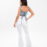 Plebita Embroidered Corset Top- Denim Blue