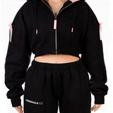 Pretty Girls Listen To Corridos Zip Up Crop Rhinestone Hoodie
