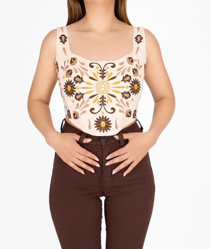 Plebita Embroidered Suede Corset Top- Holiday Edition