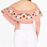 Paisana Embroidered Long Sleeve Bodysuit Holiday Edition-Pink