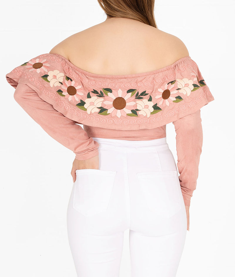 Paisana Embroidered Long Sleeve Bodysuit Holiday Edition-Pink