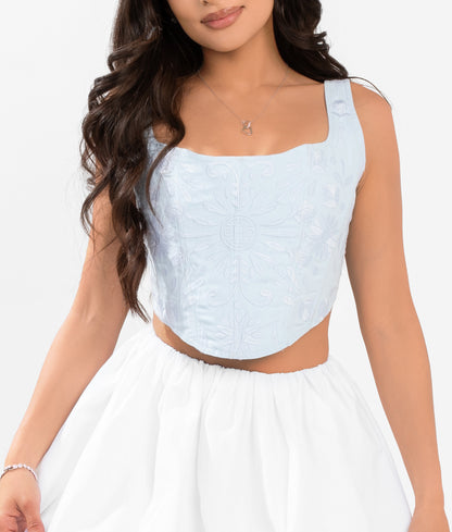 Plebita Embroidered Corset Top- Baby Blue