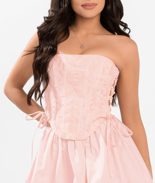 Sol Embroidered Corset Top- Pink