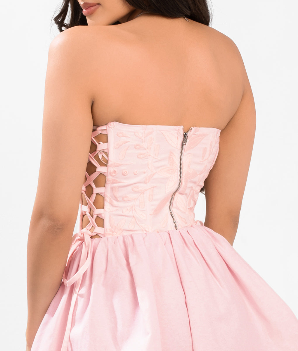 Sol Embroidered Corset Top- Pink