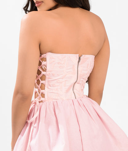 Sol Embroidered Corset Top- Pink