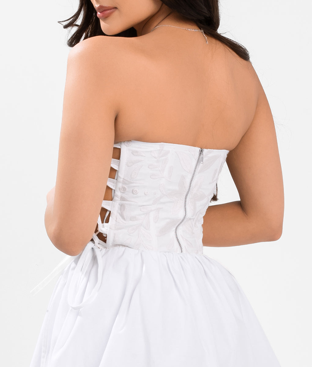 Sol Embroidered Corset Top- White