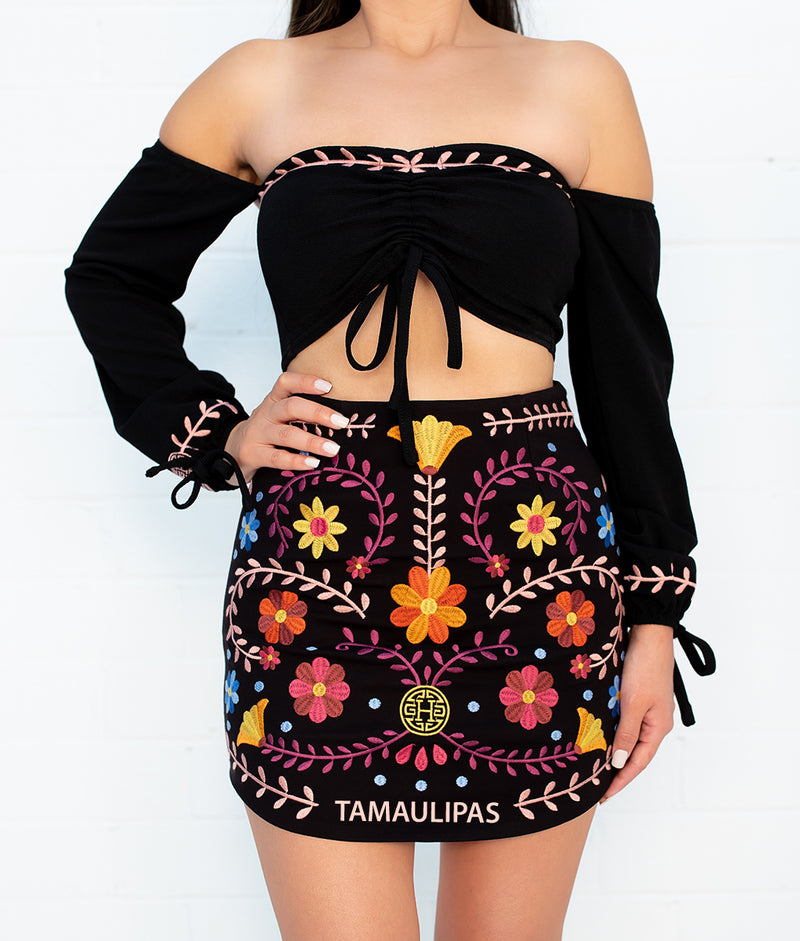 State Catrina Black Embroidered Skirt