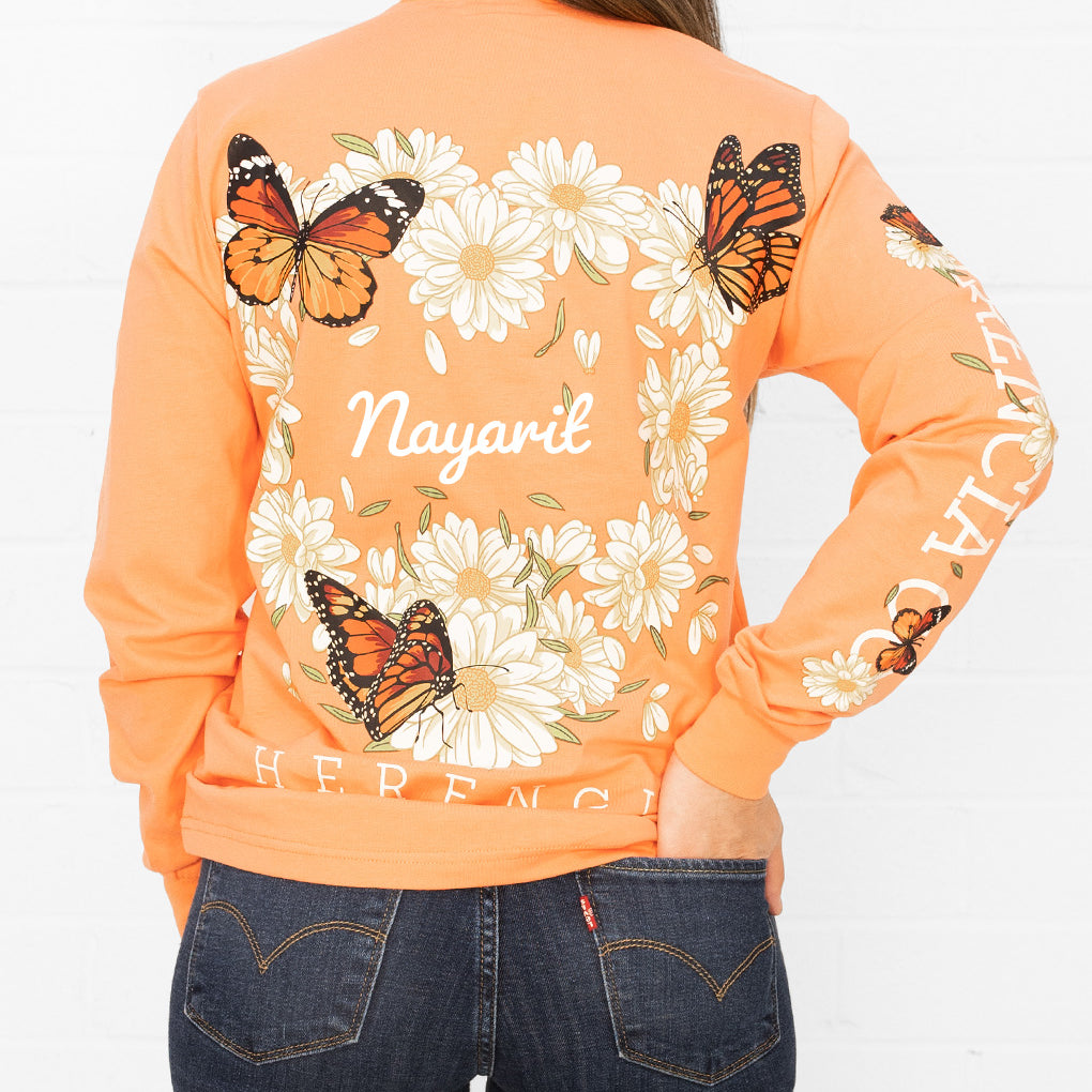 State Butterfly & Daisies Long Sleeve Pocket Tee