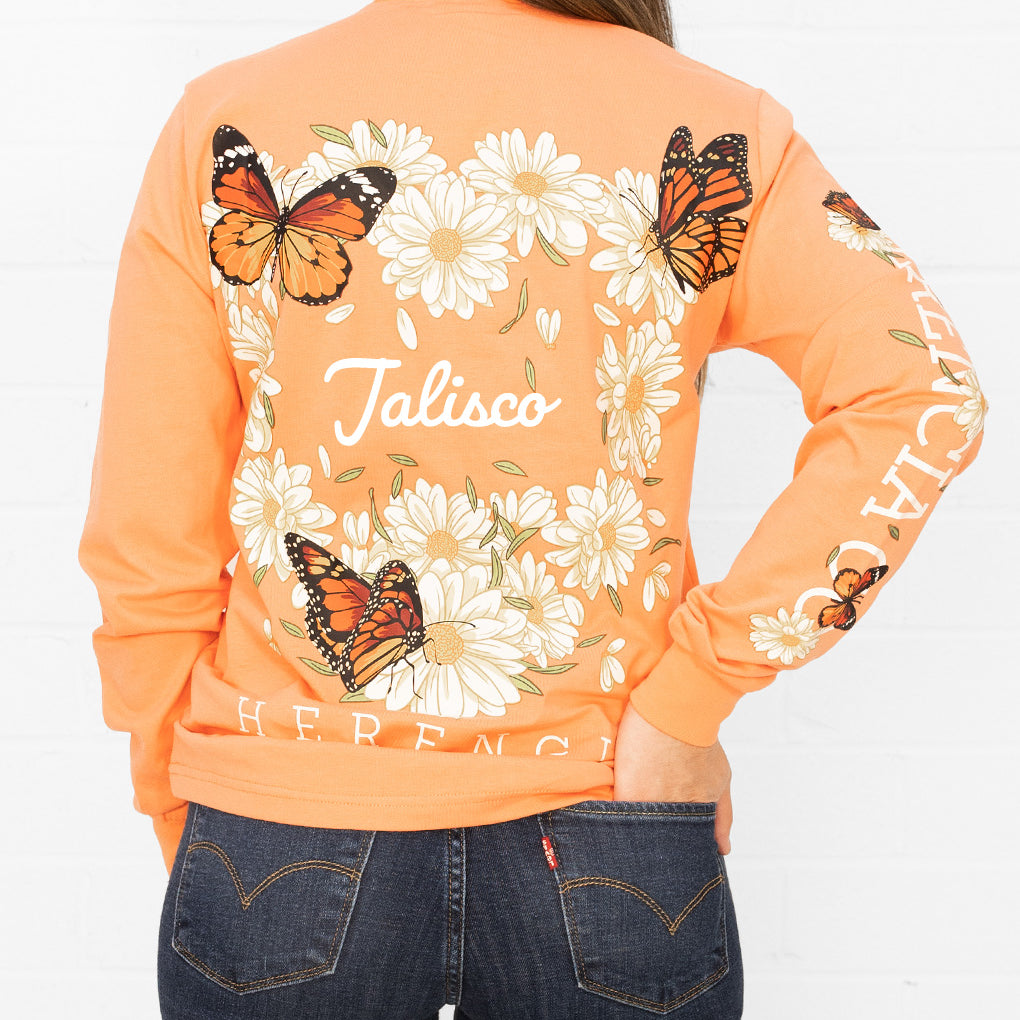State Butterfly & Daisies Long Sleeve Pocket Tee