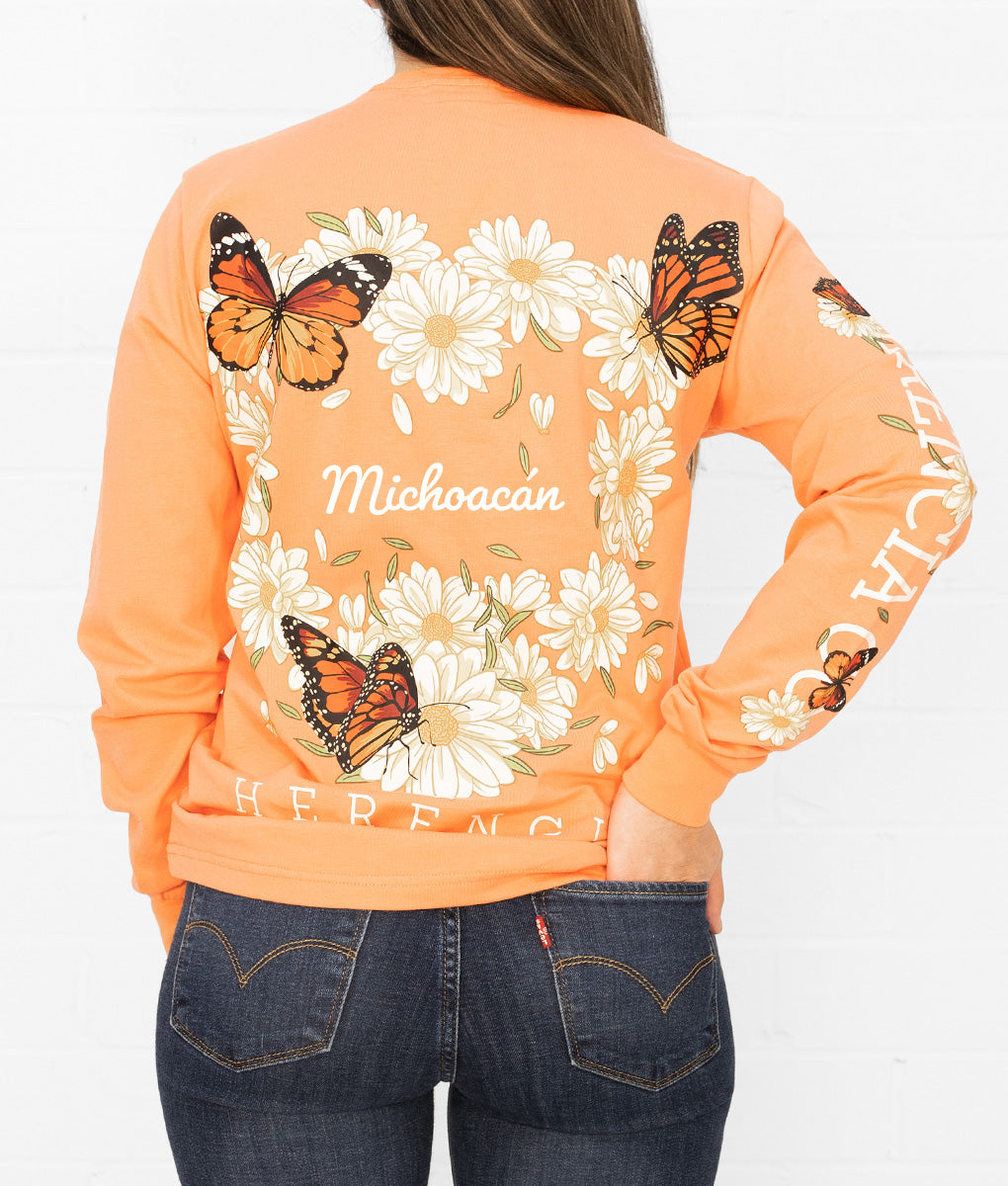 State Butterfly & Daisies Long Sleeve Pocket Tee