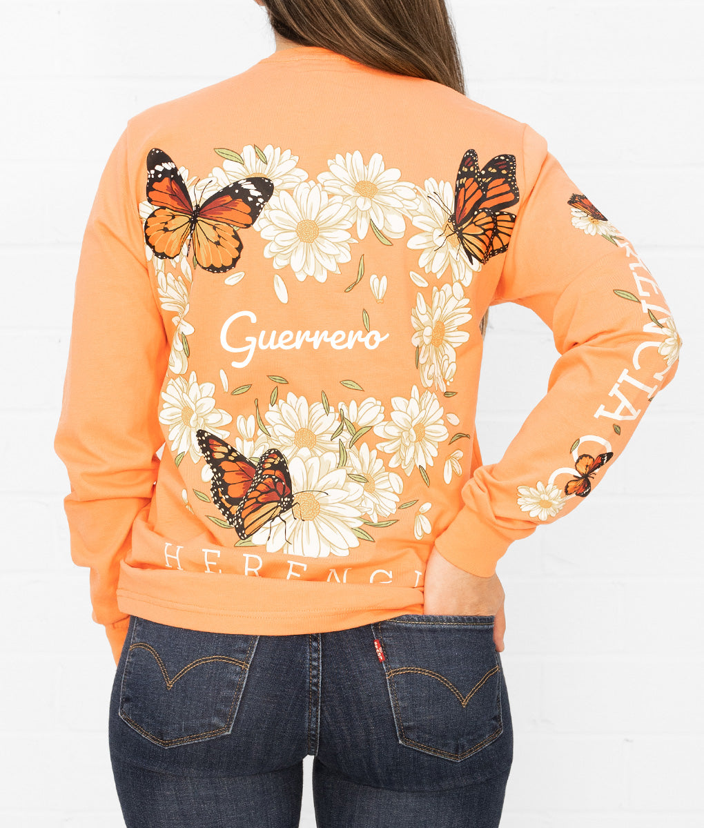State Butterfly & Daisies Long Sleeve Pocket Tee