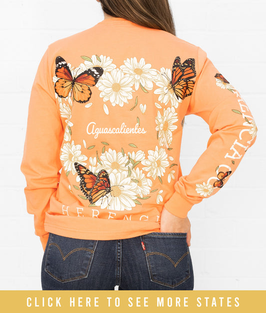 State Butterfly & Daisies Long Sleeve Pocket Tee