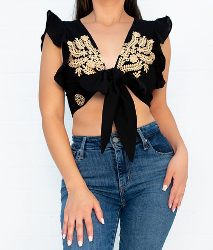 Renata Embroidered Tie Top