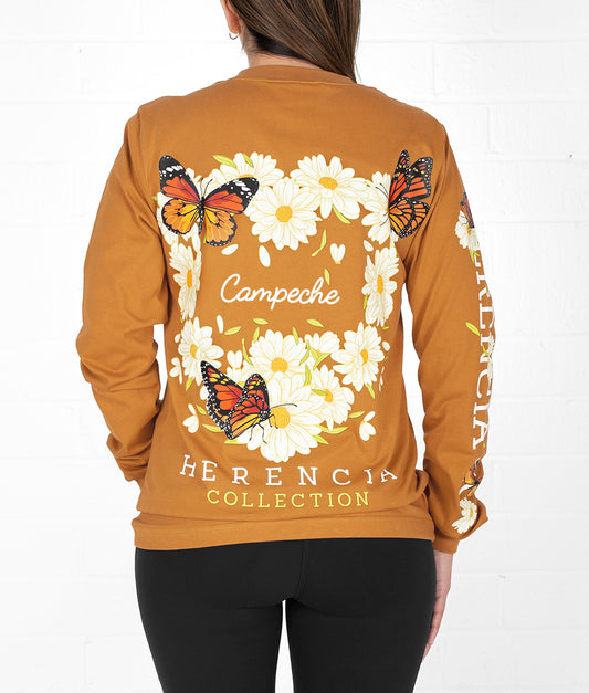State Butterfly & Daisies Long Sleeve Pocket Tee