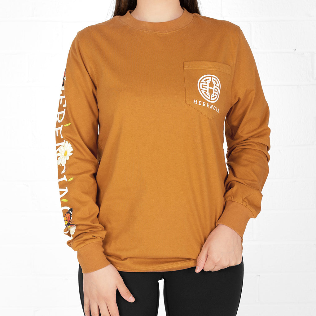 State Butterfly & Daisies Long Sleeve Pocket Tee