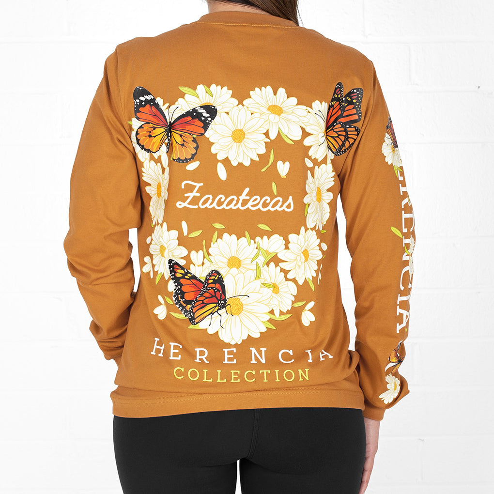 State Butterfly & Daisies Long Sleeve Pocket Tee
